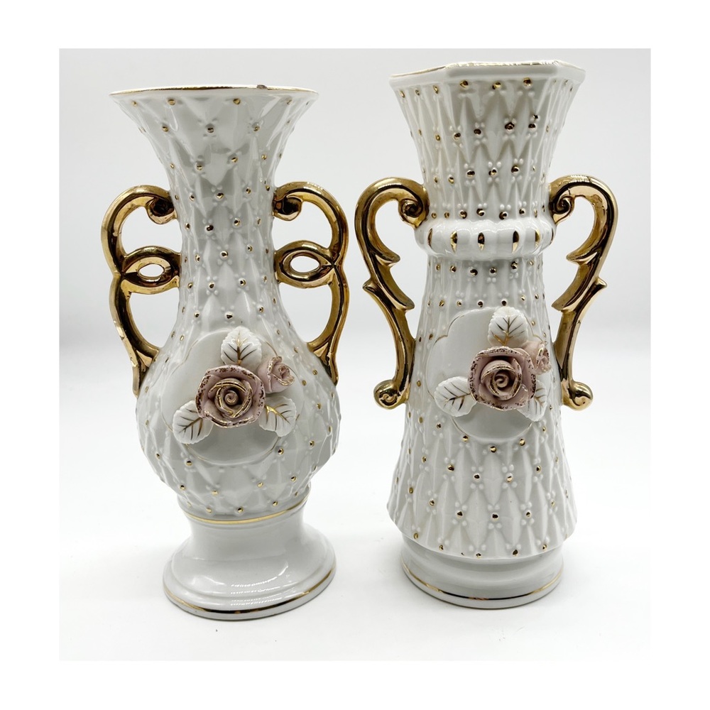 Vintage set "rose vases" Ucagco marked V44 / V442 21 cm height / 8.25” - unique
